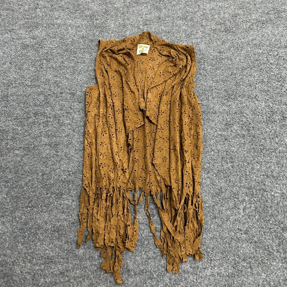 Scream & Shout Vest Womens Size S Brown Faux Suede Fringe Eyelet Boho USA Made
